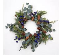 55cm Natural Looking Artificial Eucalyptus Leaves, Black Berries and Pine Cones Wreath Front Door Christmas Hanging Decorations Wedding Xmas Decorative Garland