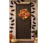 55cm Pre-Lit Autumn Wreath with Sunflower, Wheat & Maple Leaves Living and Home Brown One Size
