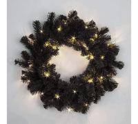 55cm Pre-Lit Black Christmas Wreath Alaskan Pine for Fireplaces Home Wall Door Stair Artificial Xmas Tree Garden Yard Decorations with 30 Warm White LEDs