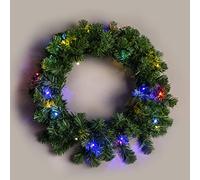 55cm Pre-Lit Green Christmas Wreath Alaskan Pine for Fireplaces Home Wall Door Stair Artificial Xmas Tree Garden Yard Decorations with 30 Multicolour LEDs
