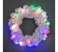 55cm Pre-Lit White Christmas Wreath Alaskan Pine for Fireplaces Home Wall Door Stair Artificial Xmas Tree Garden Yard Decorations with 30 Multicolour LEDs