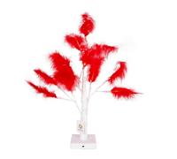 55cm Red Feather Tree Table Lamp Warm White LEDs Lighted Pampas Tree - Battery-Operated Decorative Night Light for Christmas, Home, Events, Holiday Decorations