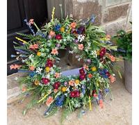 55CM Spring Summer Artificial Daisy Lavender Wreath,Wildflower Summer Silk Wreaths for Front Door Home Wall Wedding Festival Farmhouse Holiday Decor (Green-55cm)