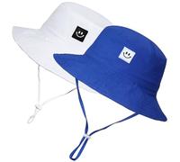 55CUBE Toddler Sun Hat Beach Bucket Hat for Girls Boys Toddlers, 2pack White/Blue, 6-24 Months