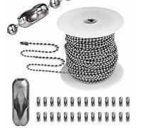 55ft Ball Bead Chain, 3.5mm Stainless Steel Ball Chain with 100 Pieces Connectors Clasps, Bulk Necklace Chains for Jewelry Making Supplies DIY Craft Chain, Dog Tag Chain, Men Military Keychain