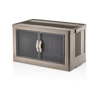 55L Foldable Plastic Storage Box with Door - Stackable Organiser, Collapsible Large Storage with Lid, Really Useful for Toys, Clothes, Office, Shoe Cabinet, Lockable Bin - Multi-Use (Brown)