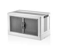 55L Foldable Plastic Storage Box with Door - Stackable Organiser, Collapsible Large Storage with Lid, Really Useful for Toys, Clothes, Office, Shoe Cabinet, Lockable Bin - Multi-Use (White)