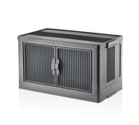 55L Foldable Plastic Storage Box with Door - Stackable Organiser, Collapsible Large Storage with Lid, Really Useful for Toys, Clothes, Office, Shoe Cabinet, Lockable Bin - Multi-Use (Dark Grey)