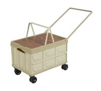 55L Folding Garden Trolley Cart, Foldable Beach Trolley with Top Cover & 360° Rotatable Wheels, Large Capacity Shopping Trolley Box with Long Handle, for Camping Picnic (Green)