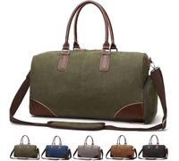 55L Large Sports Travel Duffle Bag for Women/Men,Canvas Leather Weekender Overnight Bag Gym Bag with Shoes Compartment,Vintage Carry on Duffel Bag Laptop Bag (Green)