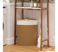 HOMCOM Bamboo Laundry Basket with Lid, 55L Corner Laundry Hamper with Removable Washable Liner Bag, Bathroom Triangle Washing Basket, 35 x 35 x 60 cm, Brown