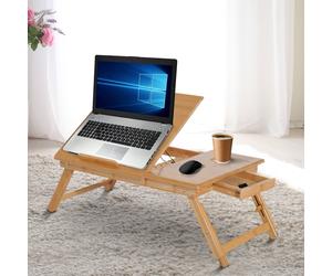 55Lx35Wx 22-30H cm Portable Bamboo Laptop Desk Notebook Tray PC Bed Table W/ Drawer Adjustable & Foldable-Bamboo - CARTER | TJ Hughes