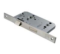 55mm Contract DIN Bathroom Lock Square Forend Satin Stainless Steel Loops Metallics One Size