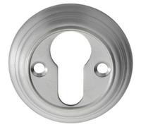 55mm Euro Profile Round Escutcheon Reeded Design Satin Chrome Keyhole Cover