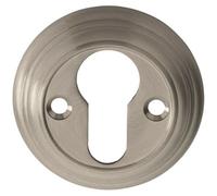 55mm Euro Profile Round Escutcheon Reeded Design Satin Nickel Keyhole Cover