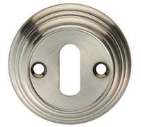 55mm Lock Profile Round Escutcheon Reeded Design Satin Nickel Keyhole Cover Loops Metallics One Size