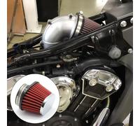 55mm Round Tapered Stainless Steel Air Filter for Motorcycle and For ATV Carburetor Pod Cleaner - Dual-Layer Mesh, Red, Includes Hose Clamp