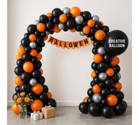 55pc Black Orange & Silver Balloon Arch Kit DIY Garland Strip & Glue Dots Deluxe 10" & 5" Latex Balloons Perfect for Graduation New Year Sports Birthday & Gala Decor