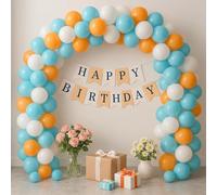 55pc White Orange & Light Blue Balloon Arch Kit DIY Garland Strip & Glue Dots 10" & 5" Latex Balloons Perfect for Summer Tropical Baby Shower Birthday Gender Neutral Party Decoration