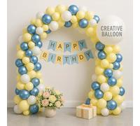 55pc White Yellow & Blue Balloon Arch Kit DIY Garland Strip & Glue Dots 10" & 5" Latex Balloons for Primary Colors Kids' Party Baby Shower Sesame Street & School Events