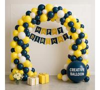 55pc White Yellow & Navy Blue Balloon Arch Kit DIY Garland Strip & Glue Dots 10" & 5" Latex Balloons for Nautical Starry Night Graduation Baby Shower & Modern Birthday Decor