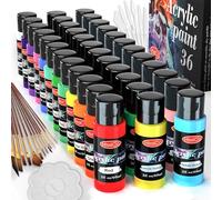 55PCS Acrylic Paint Set of 36 Colors 2fl oz 60ml Bottles 12 Brushes,Non Toxic 36 Colors Acrylic Paint No Fading Rich Pigment for Kids Adults Artists Canvas Crafts Wood Painting