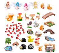 55PCS Fairy Garden Accessories, 4 Miniature Flower Fairies with Miniature Fairy Garden Ornament, Tiny Fairy Animals Dollhouse Sets With Well, Bridge, Pond, Mushrooms, Tree, Micro Landscape Decorations
