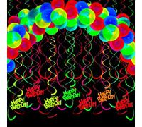 55Pcs Fluorescent Balloon & Banner Set for Birthday Party