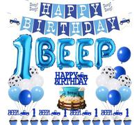 55Pcs Little Blue Truck Farm Theme 1st Birthday Party Decoration With Happy Birthday Banner, Blue Truck Beep One Cake Topper for Kids Boys Girls First Party Supplies