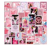 55Pcs Pink Tarot Stickers Laptop Car Scrapbook Phone Skateboard Suitcase Luggage Bike Tarot Stickers Vinyl Waterproof Aesthetic Personalised Stickers for Teens Boys Girls Adults Children