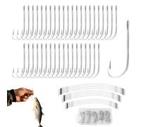 55pcs Stainless Steel Fishing Hooks with Lines, Assorted 1/0-5/0 Sizes, Sharp Barbed and Sea Fishing Hooks for Saltwater and Freshwater, Sturdy Tackle Box Kit for Anglers