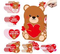 55Pcs Valentines DIY mailbox Valentines card box craft kit for kids Valentine's Day bear mailbox Valentine's Day card box exchange gift mail card crafts for classroom school activity decorations