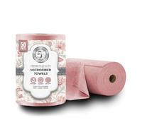 55tech Roll of Microfiber Cleaning Cloth Towels Easy Tear Away, 50 pcs per roll, 11.8" by 11.8" (30cm by 30 cm) 180 GSM Perfect for Home Kitchen Garage use Washable rag Towel (Pink) (Pink)