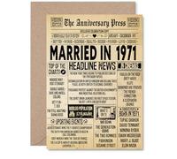 54th Anniversary Card for Men Women - Vintage Newspaper Married in 1971 - Happy 54 Year Wedding Anniversary Card for Companion Husband Partner Wife, A5 Anniversaries Greeting Cards