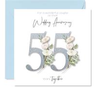 55th Anniversary Card for Women Men - Fancy Floral Flowers - Happy 55 Year Anniversary Card for Dad Friends Nanny Family, 145mm Wedding Anniversaries Greeting Cards
