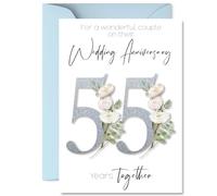 55th Anniversary Card for Women Men - Fancy Floral Flowers - Happy 55 Year Anniversary Card for Husband Companion Wife Partner, A5 Wedding Anniversaries Greeting Cards