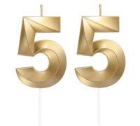 55th Birthday Candles, Number 55 Candle, Gold Happy Birthday Candle, 3D Digital Candles for Birthday Cake, Gold Glitter Cake Topper Decorations for Birthday Wedding Anniversary Celebration Party