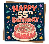 55th Birthday Card, 55th Birthday Card for Him or Her, Fun Colourful Cake Design, Happy Greeting