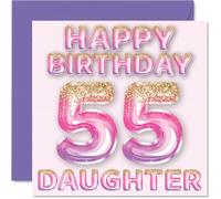 55th Birthday Card for Daughter - Pink & Purple Glitter Balloons - Happy Birthday Cards for 55 Year Old Daughter from Mum Dad Parents, 145mm Bday Greeting Cards Gift