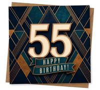 55th Birthday Card for Her, Gold 55, Navy Art Deco