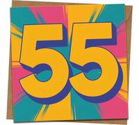 55th Birthday Card for Him or Her - Bright Pop Art Design - 145mm x 145mm Square Greeting Card with Kraft Envelope - Fun Milestone Age 55 - Blank Inside