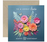 55th Birthday Cards for Auntie - Age 55 Years Old - Birthday Gift for Auntie - Sweet Birthday Card for Women - Floral Butterfly Birthday Greeting Card for Her | Blank Inside with Envelope