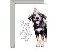 55th Birthday Cards for Dad - Party Dog - Happy Birthday Card for 55 Year Old Dad from Daughter Son, 5x7 Inch Bday Man Men Him Greeting Cards Gift for Dad Birthday Gifts