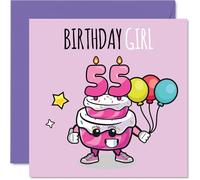 55th Birthday Cards for Women - Birthday Cake Girl Balloons - Happy Birthday Card for 55 Year Old Woman Auntie Sister Friend Grandma, 145mm Bday Greeting Cards