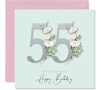 55th Birthday Cards for Women - Fancy Floral Flowers - Happy Birthday Card for 55 Year Old Woman Cousin Nanny Friend Wife, 145mm Bday Greeting Cards
