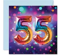 55th Birthday Cards for Women Men - Rainbow Foil Balloon - Happy Birthday Card for 55 Year Old Woman Man Wife Son Sister Daughter, 145mm Bday Greeting Cards
