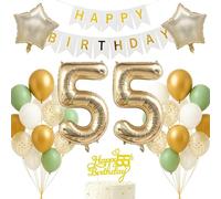 55th Birthday Decorations Set Light Gold White Sage Green Theme Happy Birthday Banner Balloon Decor Photo Backdrop for Women Men Adults Turning 55 Age 55 Party Supplies Celebration Decor
