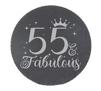 55th Birthday Gift for Women 55 & Fabulous Engraved Slate Coaster Present for 55 Year Old Etched Natural Slate Placemat (Round Coaster)