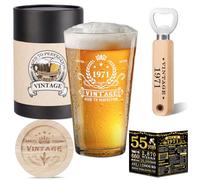 55th Birthday Gifts for Men Women, Vintage 1971 Beer Glass Gift Ideas | Happy 55th Birthday Gift Set: Beer Glass, Wooden Coaster, Wooden Bottle Opener, Vintage Box, 1971 Poster Anniversary Card