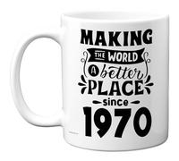 55th Birthday Mug Gift for Men Women - Making the World a Better Place Since 1970 - Happy 55 Birthday Gifts for Grandad Grandma Nan Retro Back In 1970 Age Fifty-Five Bday, 11oz Ceramic Coffee Mugs